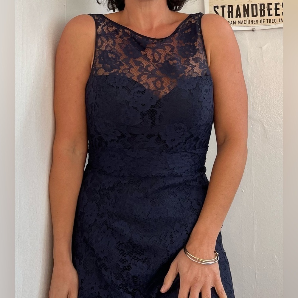 Amsale Navy Lace Bridesmaid Dress